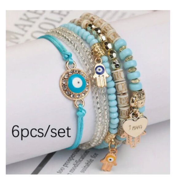 New Handcrafted Bohemian Chic Evil eye Pendant Set –6pcs - Picture 1 of 1